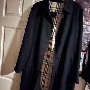 Burberry Dark Trench Coat with Classic Plaid Interior
